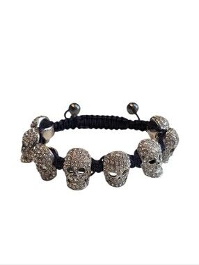 Skull Crystal Shamballa Macrame Navy Blue Lariat Cord Bracelet